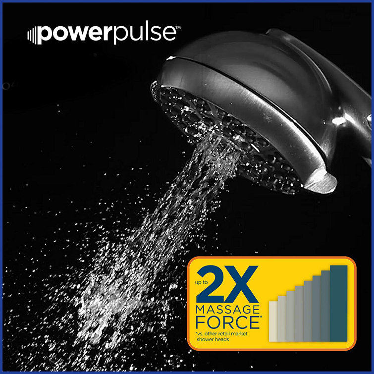 Brushed Nickel 6-Setting Handheld Showerhead with PowerPulse Massage