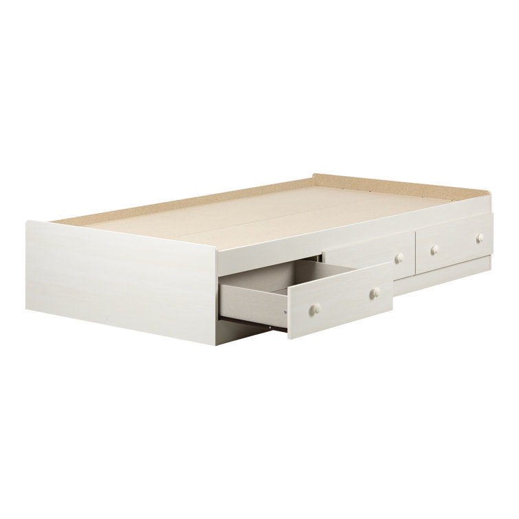 White Wash Full Size Wood Frame Captain's Bed with Storage Drawers
