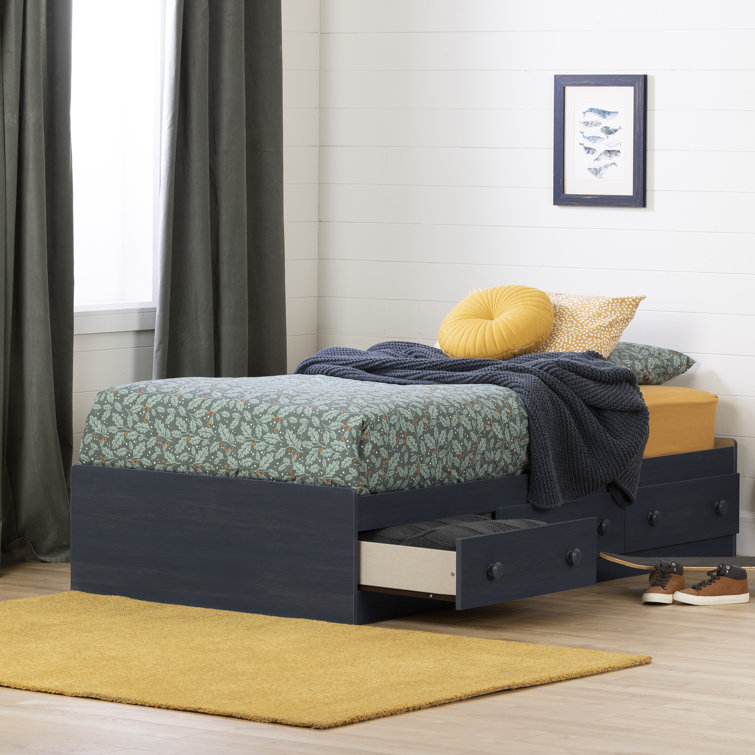 Summer Breeze Blue Twin Wood Platform Bed with Storage