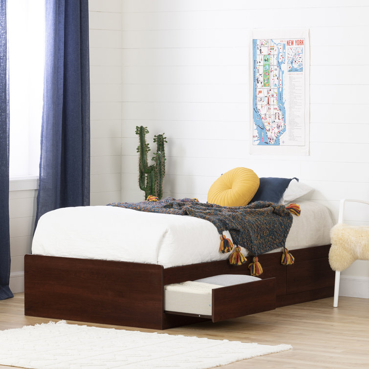 Summer Breeze Blue Twin Wood Platform Bed with Storage