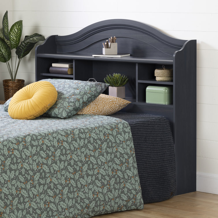 Twin Blueberry Wood Bookcase Headboard with Storage