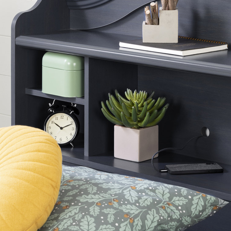Twin Blueberry Wood Bookcase Headboard with Storage