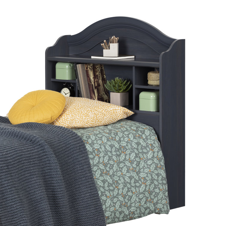 Twin Blueberry Wood Bookcase Headboard with Storage