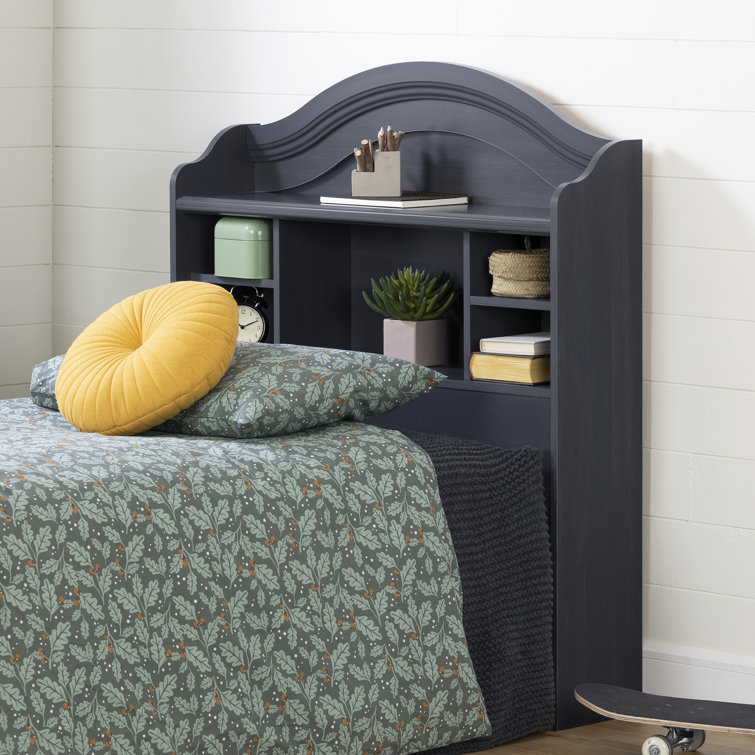 Twin Blueberry Wood Bookcase Headboard with Storage