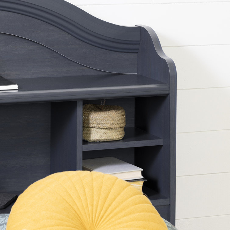 Twin Blueberry Wood Bookcase Headboard with Storage