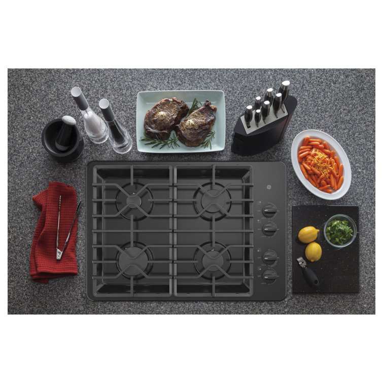 30" Black Stainless Steel 4 Burner Gas Cooktop