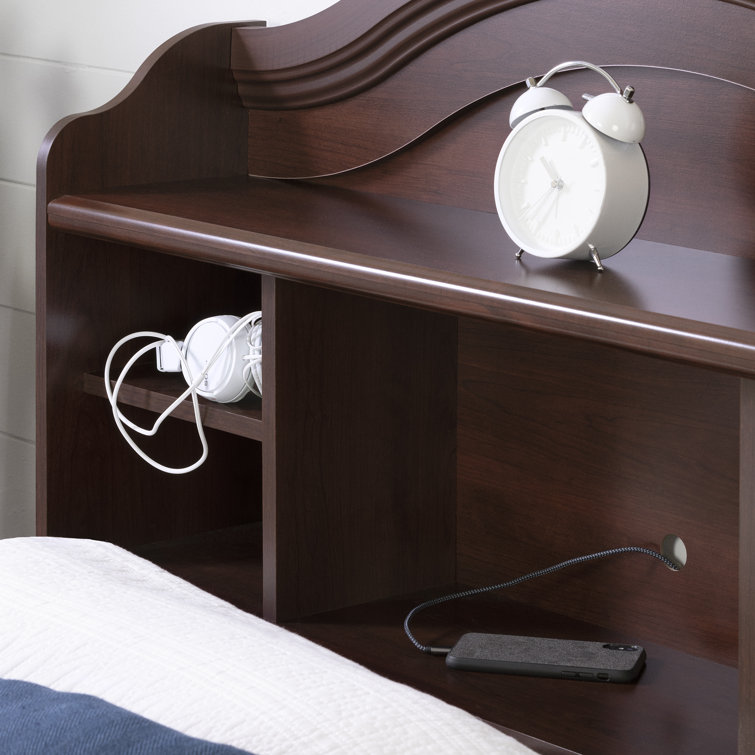 Twin Blueberry Wood Bookcase Headboard with Storage