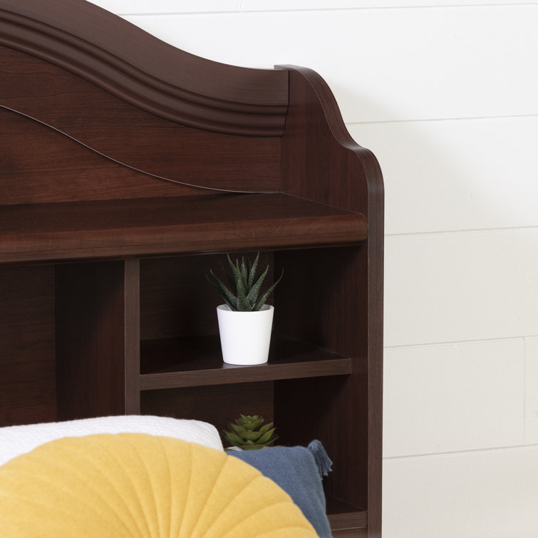 Twin Blueberry Wood Bookcase Headboard with Storage
