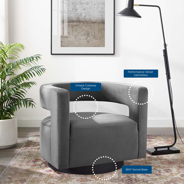 Gray Velvet Swivel Accent Chair with Cutaway Design