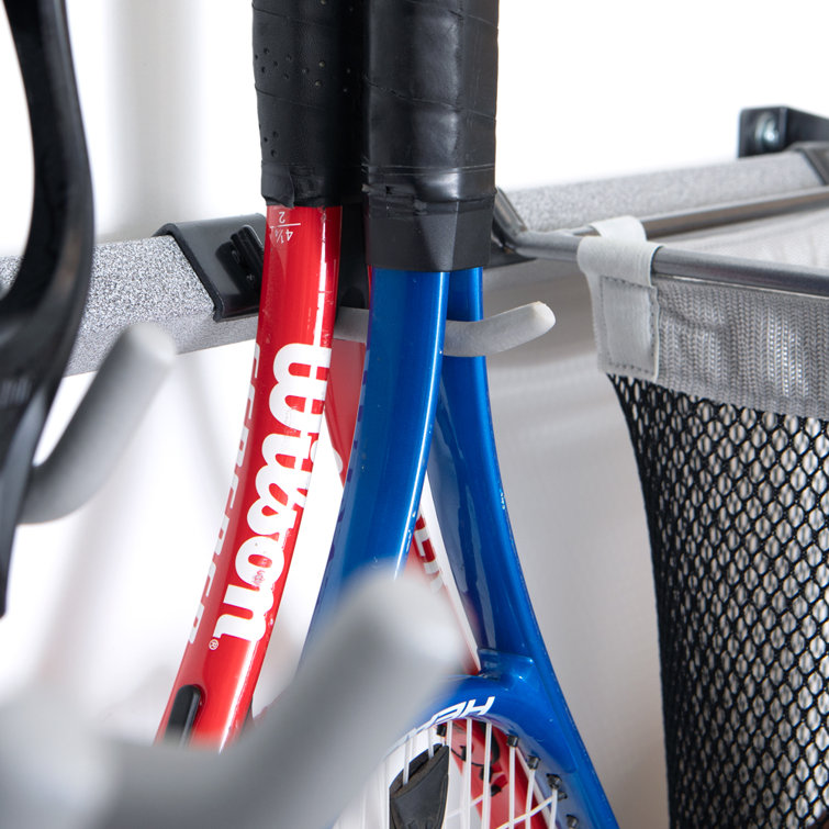 Heavy Duty Steel Wall Mounted Sports Storage Rack with Hooks
