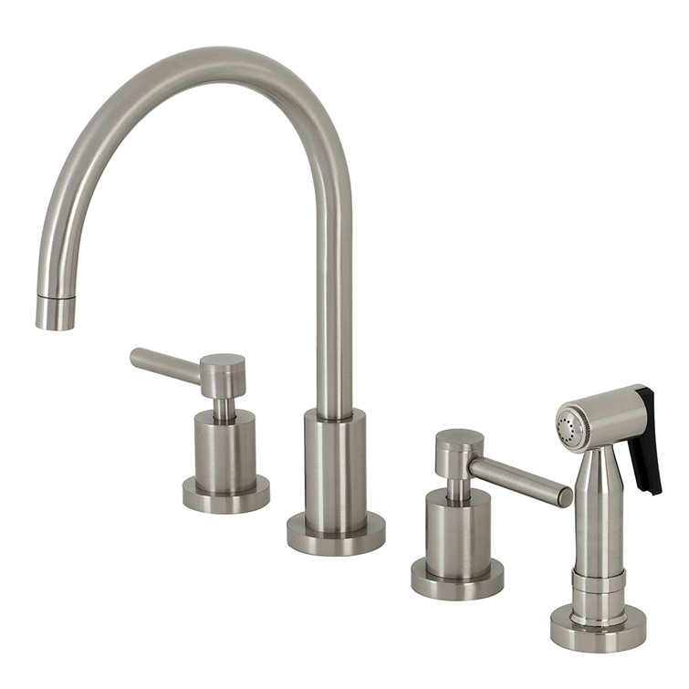 Brushed Nickel Widespread Kitchen Faucet with Brass Sprayer