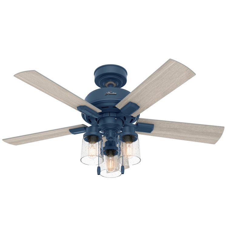 Hartland Indigo Blue 44" LED Ceiling Fan with 5 Light Gray Oak Blades