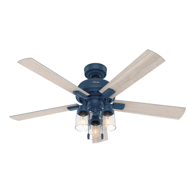 Hartland Indigo Blue 52" Ceiling Fan with Clear Seeded Glass Lighting