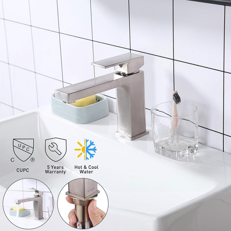 Brushed Nickel Single-Handle Square Bathroom Faucet