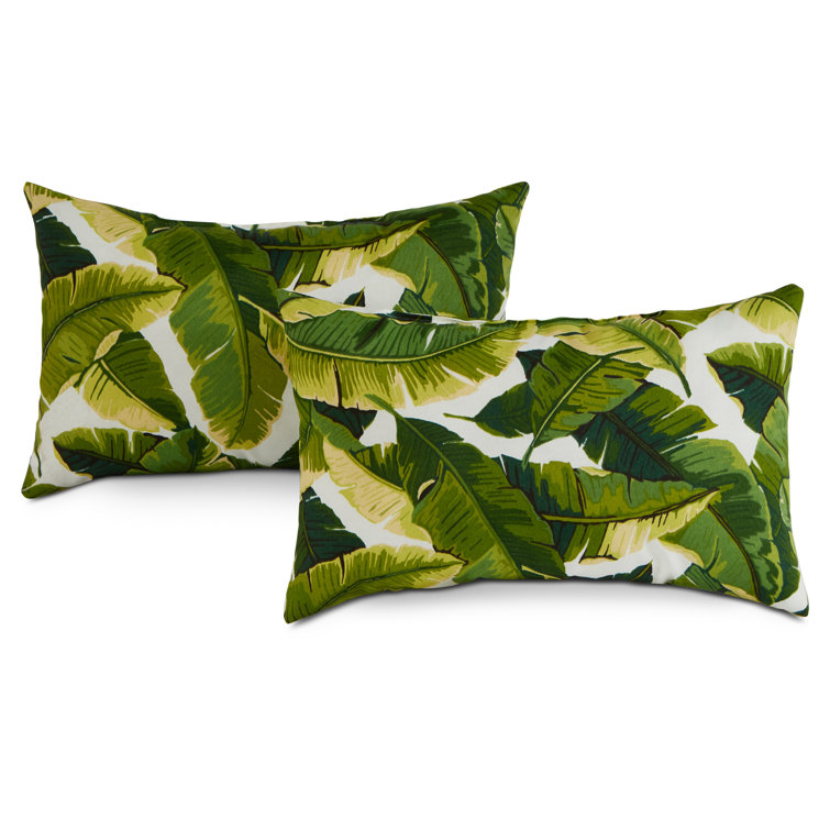 Palm Leaves White Rectangular Outdoor Throw Pillow Set
