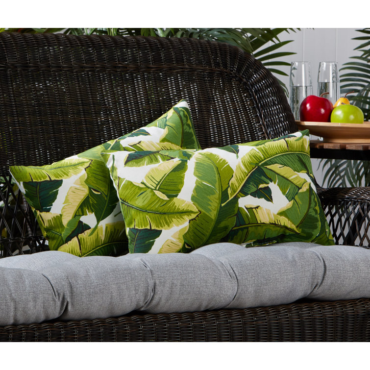 Palm Leaves White Rectangular Outdoor Throw Pillow Set