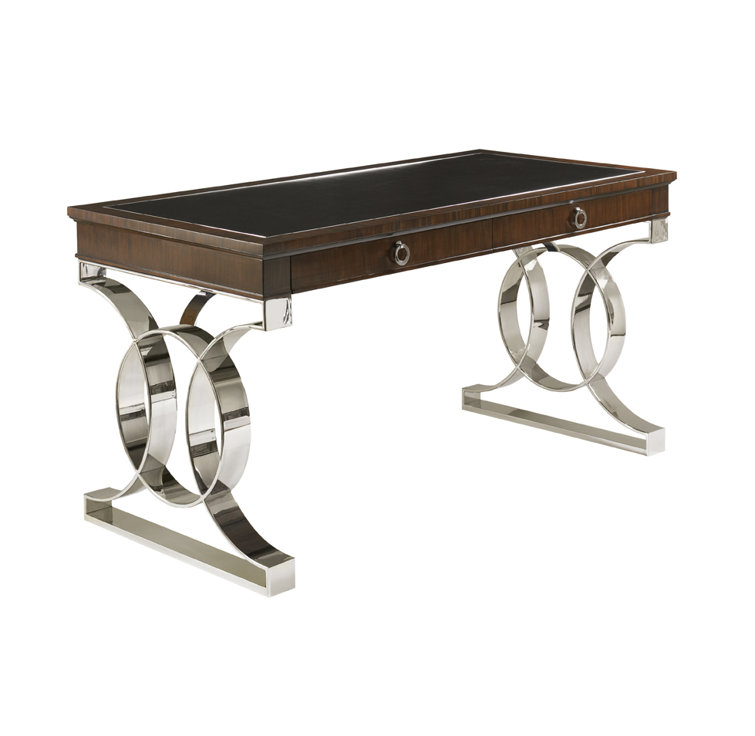 Rosewood and Stainless Steel Home Office Desk with Drawers