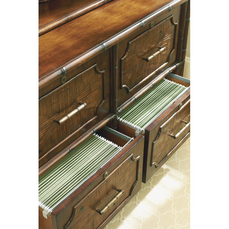 Transitional Brown 4-Drawer Legal File Chest with Brass Accents