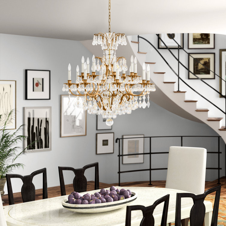 Antoinette Natural Brass and Crystal 35" Mini Chandelier