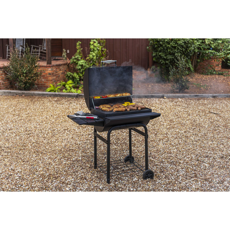 American Gourmet 625 Black Cast Iron Charcoal Grill with Smoker