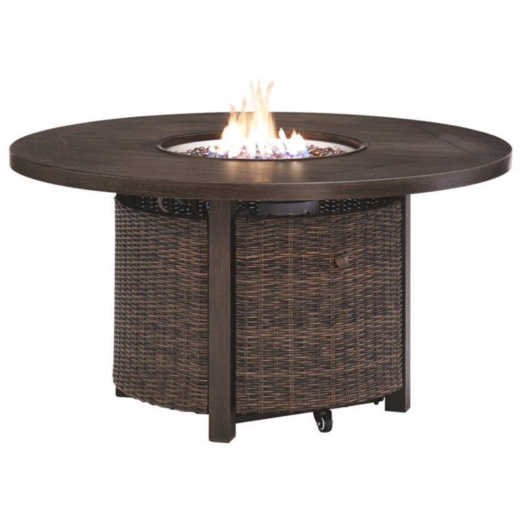 Brown Round Aluminum and Wicker Gas Fire Pit Table