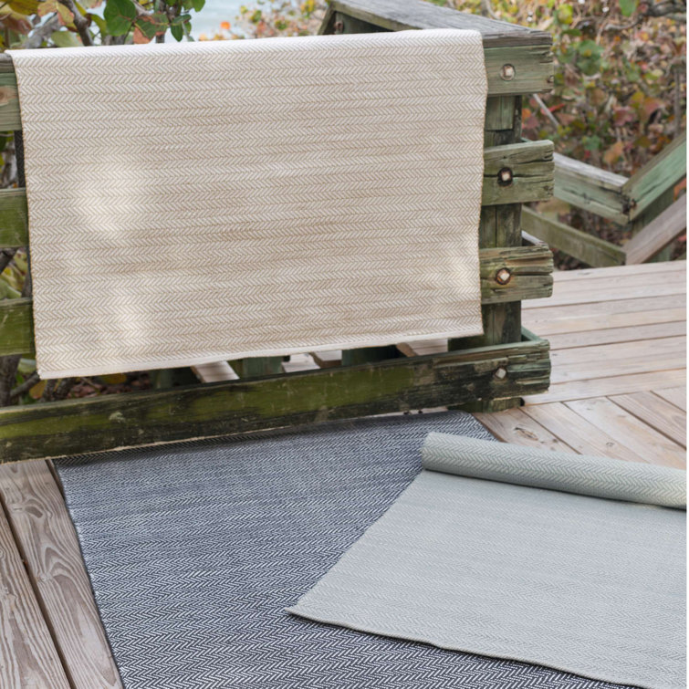 Linen and White Herringbone Handwoven Indoor/Outdoor Rug