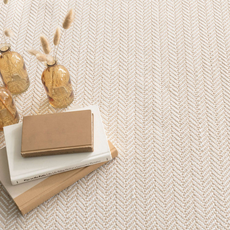 Linen White Herringbone Handwoven Synthetic 6' x 9' Rug