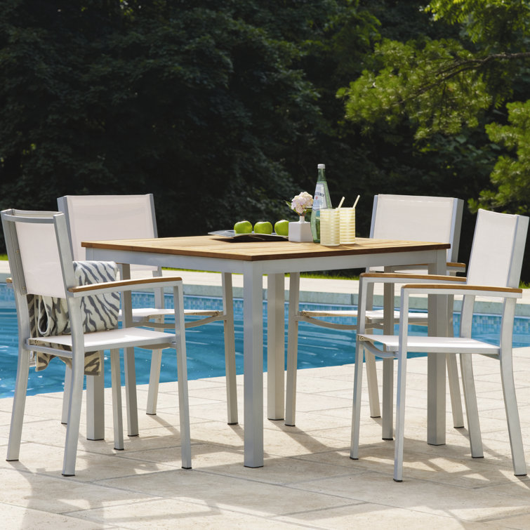 Travira Natural Sling Armchairs with Flint Aluminum Frame, Set of 4