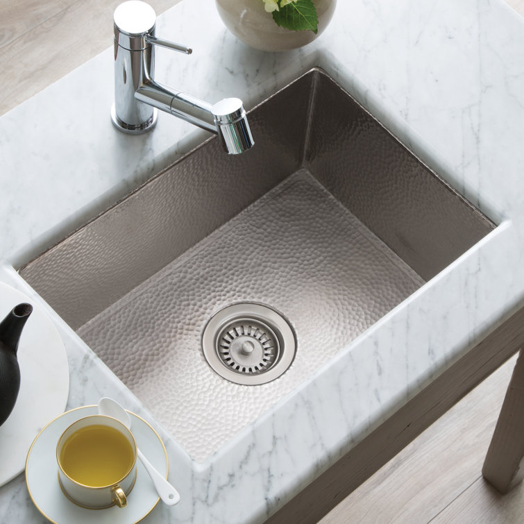 Polished Nickel Hammered Copper Undermount Single Bowl Kitchen Sink