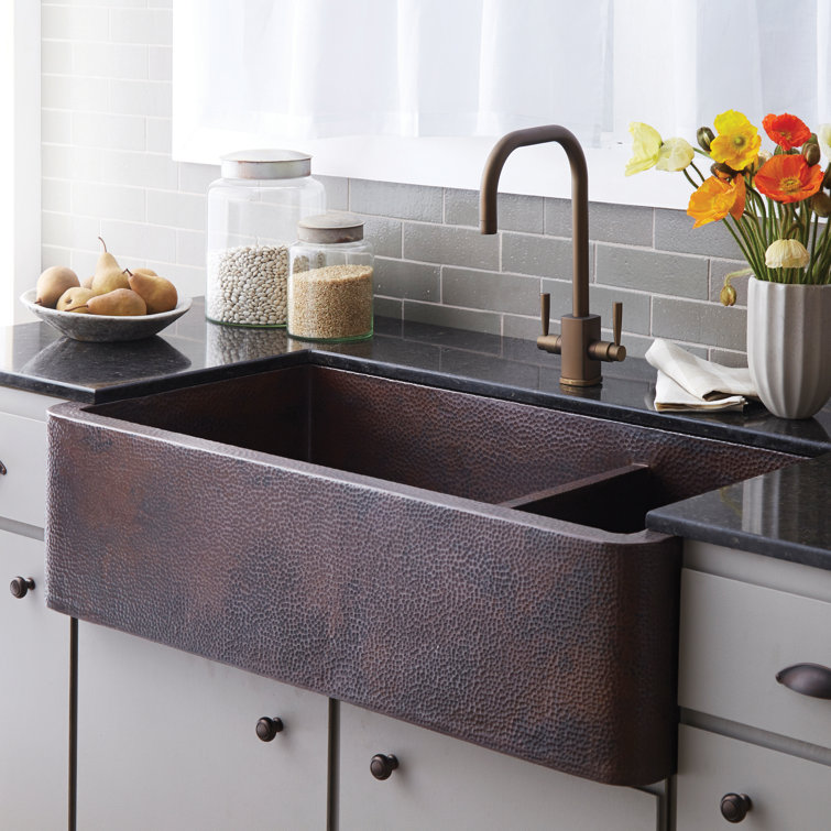 40" Antique Copper Double Basin Farmhouse Kitchen Sink