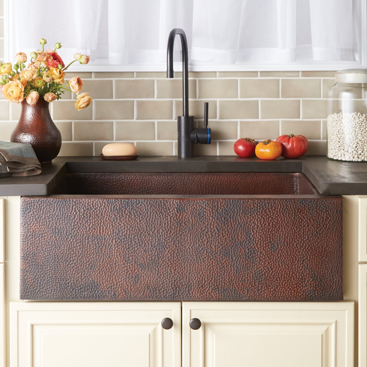 33" Antique Copper Farmhouse Apron-Front Kitchen Sink