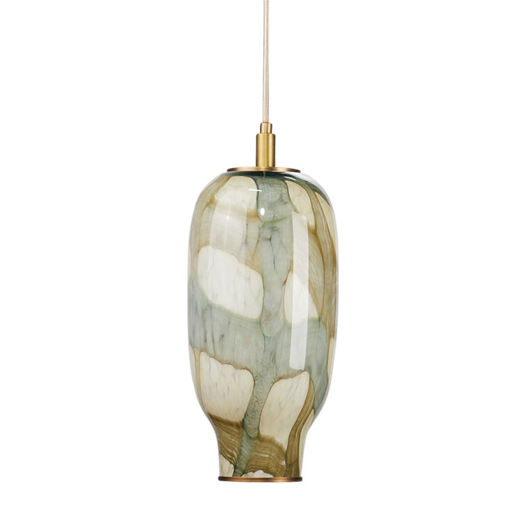 Hand-Blown Pale Blue and Brown Glass Pendant Light