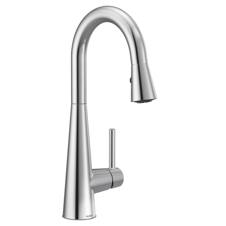 Modern Sleek Chrome Bar Faucet with 360° Swivel Pull-out Spray