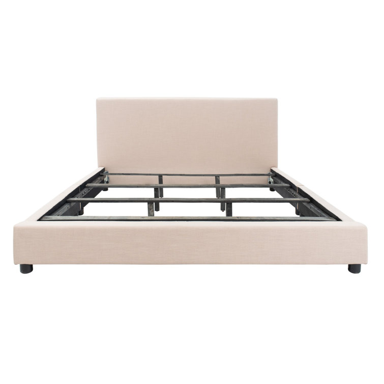 Beige Linen Upholstered Queen Bed with Tufted Headboard