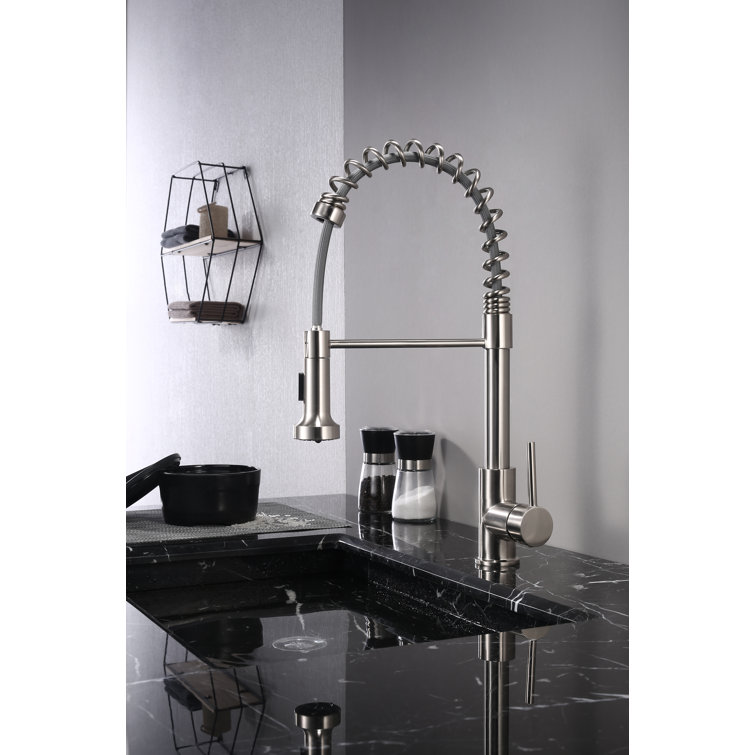 Lanuvio Brushed Nickel Brass Pull-Down Spray Kitchen Faucet