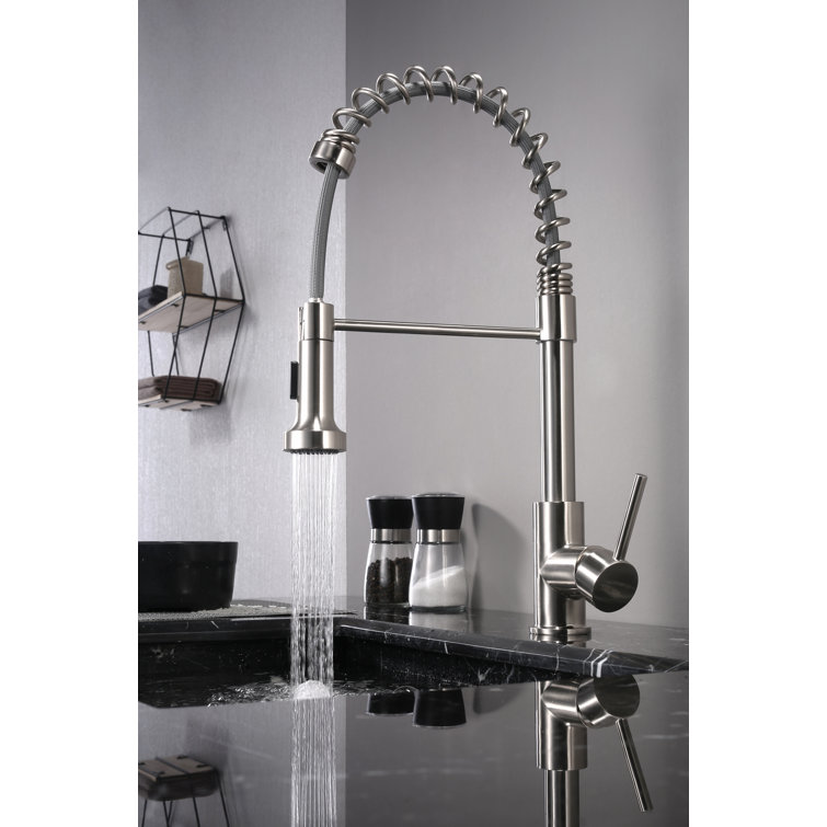 Lanuvio Brushed Nickel Brass Pull-Down Spray Kitchen Faucet