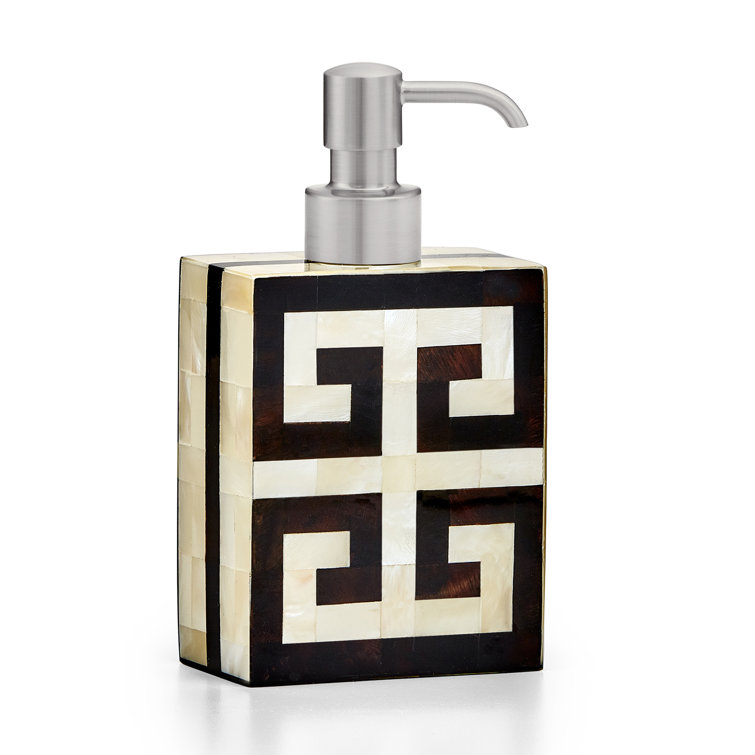 Greek Key Brushed Nickel Soap Dispenser with Clear Acrylic