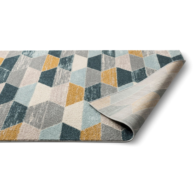Mystic Blue Geometric Stain-Resistant Area Rug