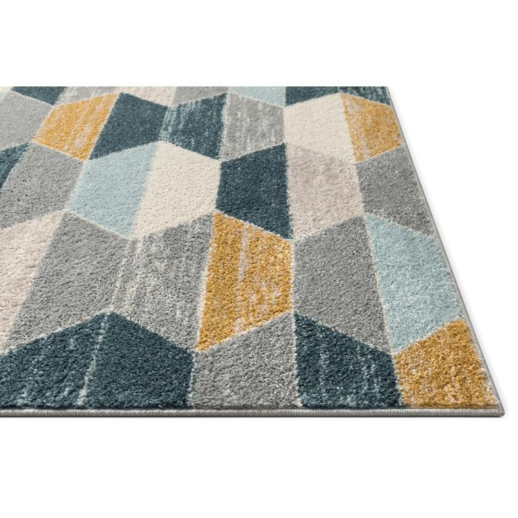 Mystic Blue Geometric Stain-Resistant Area Rug