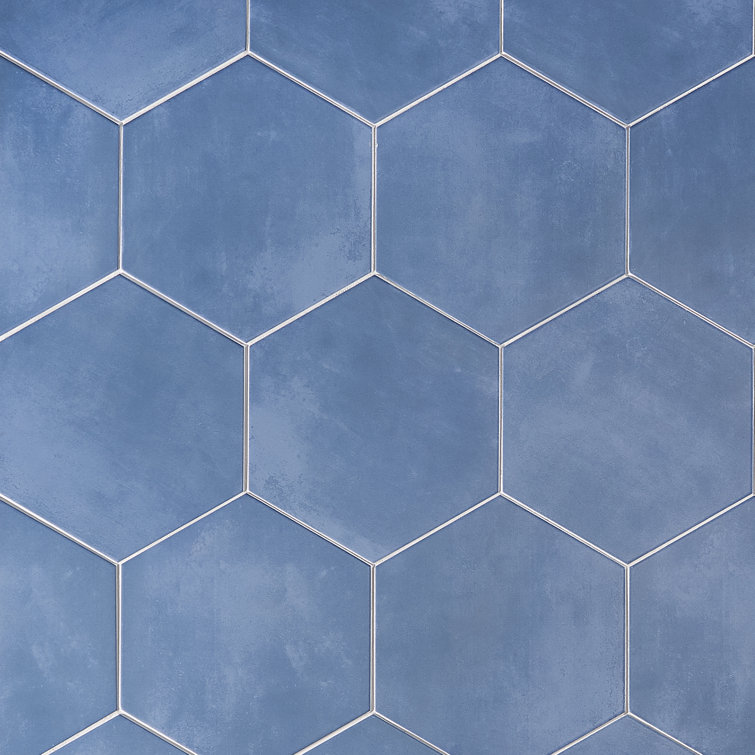 Eclipse Blue 8" Hexagon Matte Porcelain Floor and Wall Tile
