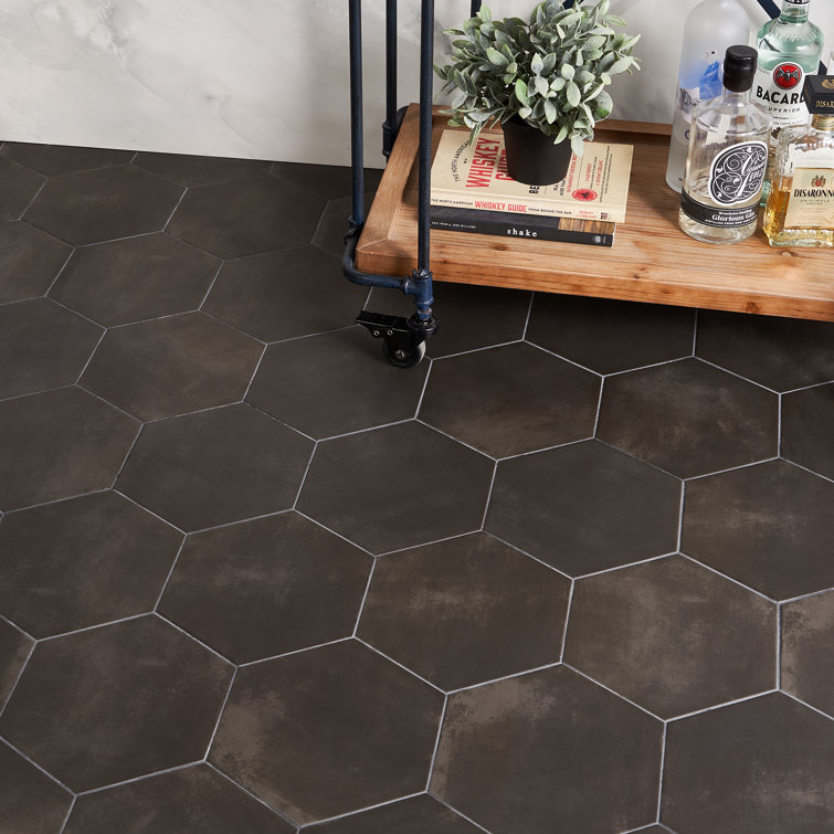 Eclipse Black Matte Porcelain Hexagon Floor and Wall Tile