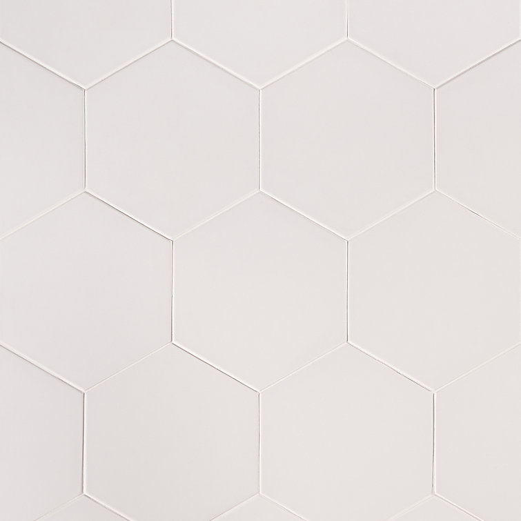 White Hexagonal Matte Porcelain Floor and Wall Tile, 8-in x 9-in