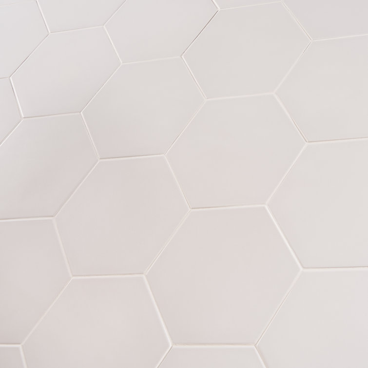 White Hexagonal Matte Porcelain Floor and Wall Tile, 8-in x 9-in