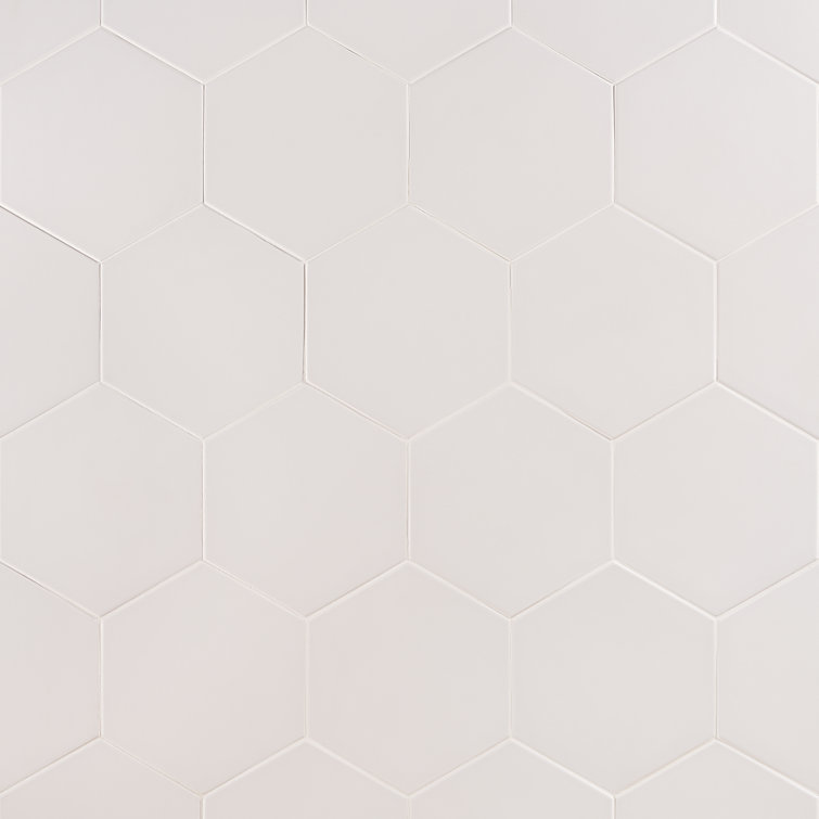 White Hexagonal Matte Porcelain Floor and Wall Tile, 8-in x 9-in