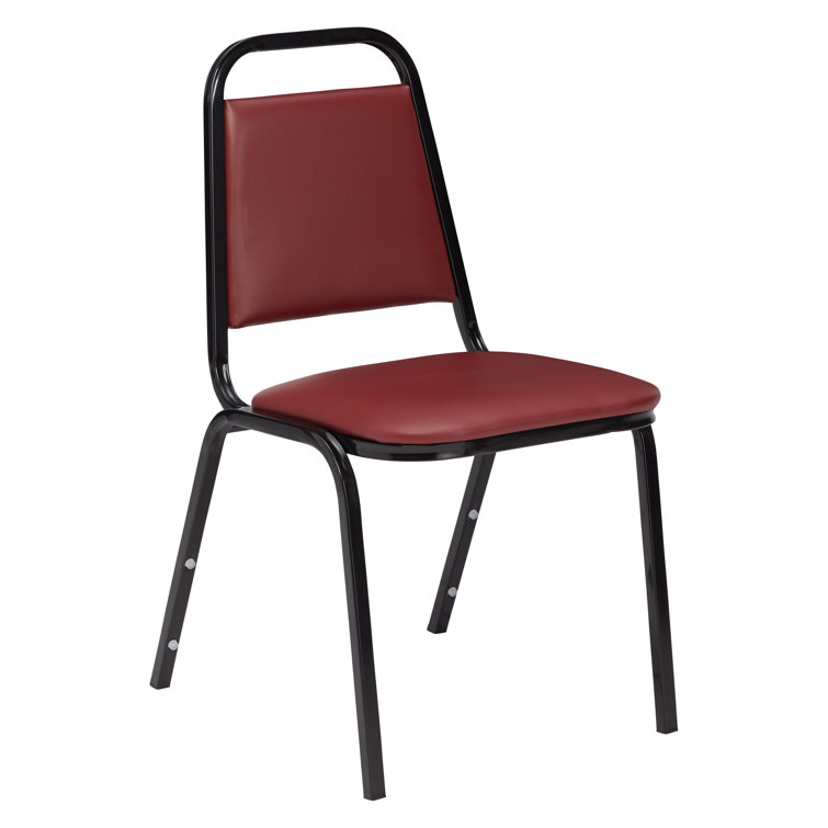Burgundy Vinyl Armless Stackable Metal Chair