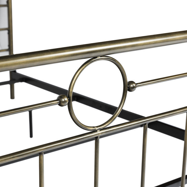 Bronze Queen Metal Frame Bed with Upholstered Headboard