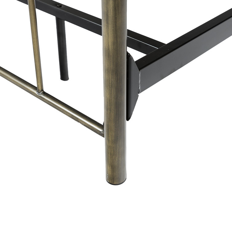 Bronze Queen Metal Frame Bed with Upholstered Headboard