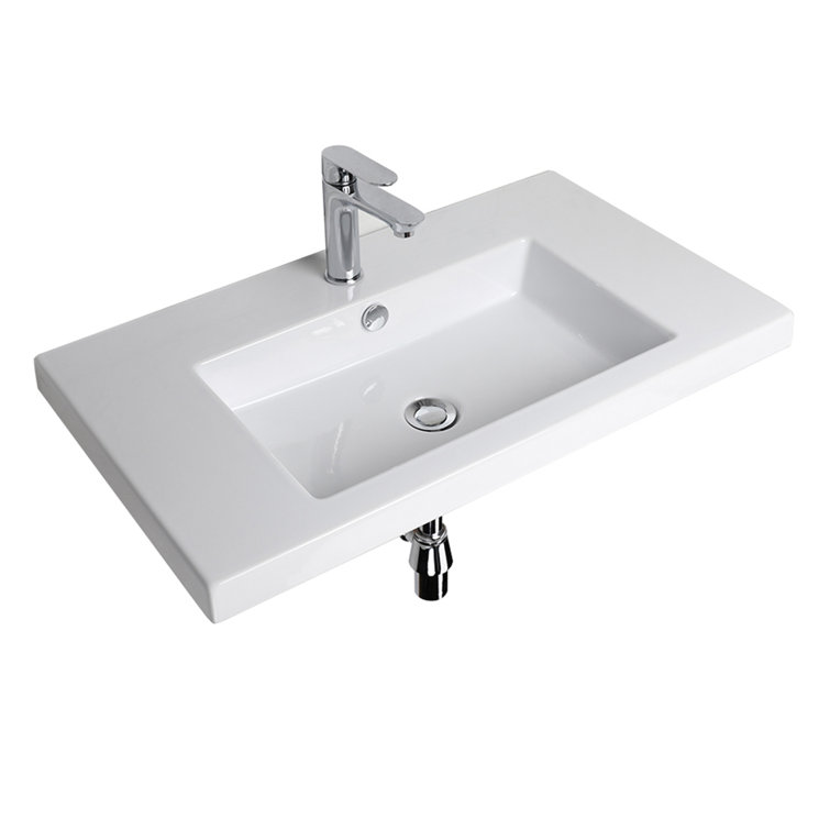 Aquaquattro 18'' White Porcelain Rectangular Wall-Mount Sink