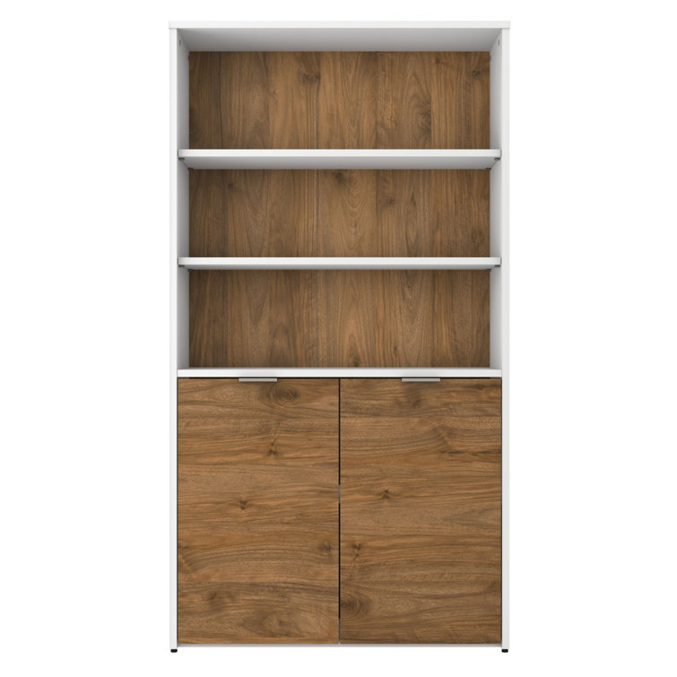 Adjustable Fresh Walnut & White Wood Composite Bookcase with Doors