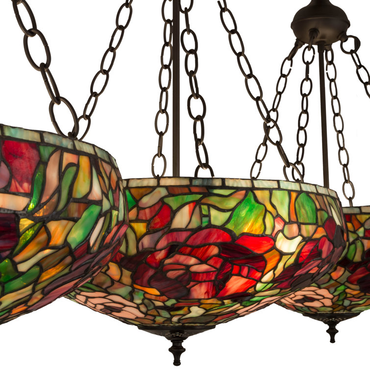 Ruby and Green Glass 9-Light Oil Rubbed Bronze Island Pendant
